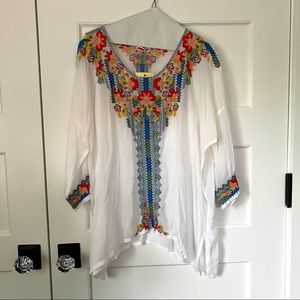 Silky summer embroidered tunic size M